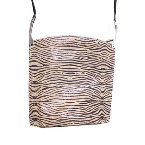 Neiman Marcus Zebra Print Shoulder Bag Purse Tan Black Crossbody